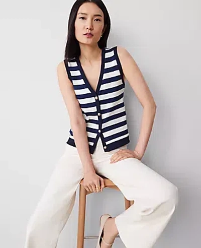 Ann Taylor Striped V-neck Vest In Night Sky