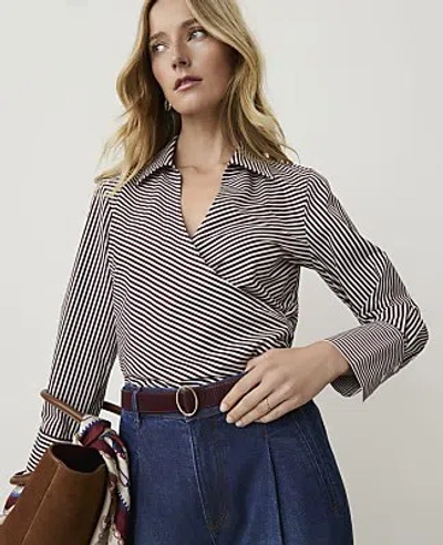 Ann Taylor Striped Wrap Blouse In Purest Plum