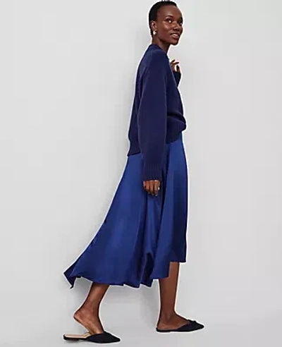 Ann Taylor Studio Collection Asymmetrical Hem Full Midi Skirt In Dark Deep Ocean