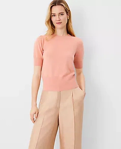 Ann Taylor Studio Collection Cashmere Puff Sleeve Sweater Tee In Light Melon