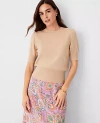Ann Taylor Studio Collection Cashmere Puff Sleeve Sweater Tee In Moccasin