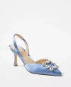 Ann Taylor Studio Collection Crystal Buckle Satin Slingback Pumps In Blue Echo