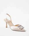 Ann Taylor Studio Collection Crystal Buckle Satin Slingback Pumps In Natural