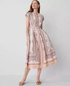 Ann Taylor Studio Collection Paisley Split-neck Flare Dress In Almond Latte
