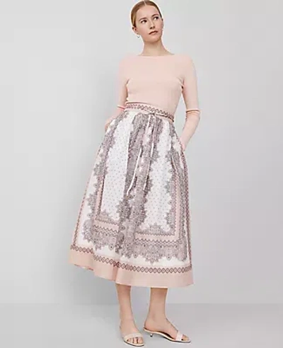 Ann Taylor Studio Collection Paisley Tie-waist Midi Skirt In Almond Latte