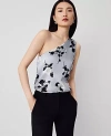 Ann Taylor Studio Collection Rose Garden Silk One-shoulder Top In Silver Mist