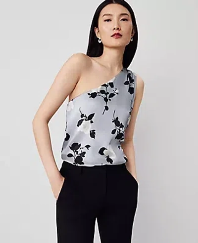 Ann Taylor Studio Collection Rose Garden Silk One-shoulder Top In Silver Mist
