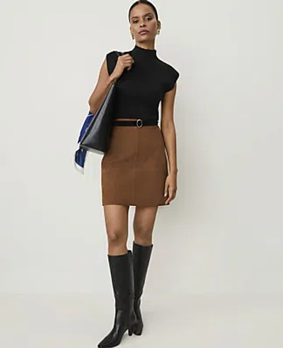 Ann Taylor Studio Collection Seamed A-line Skirt In Caramel Suede