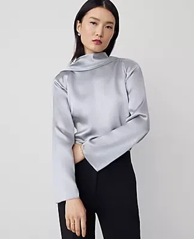 Ann Taylor Studio Collection Silk Cowl-back Top In Silver Fog