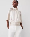 Ann Taylor Studio Collection Silk Mock Neck Top In Ivory Whisper