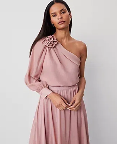 Ann Taylor Petite Studio Collection Silk Rosette Top In Natural Rose