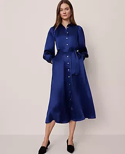 Ann Taylor Studio Collection Silk Shirtdress In Blue