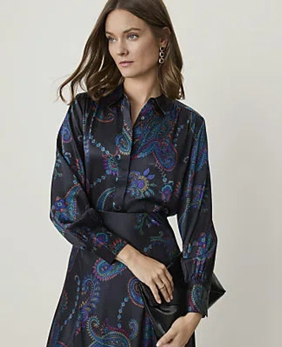 Ann Taylor Studio Paisley Shirred Shirt In Night Sky