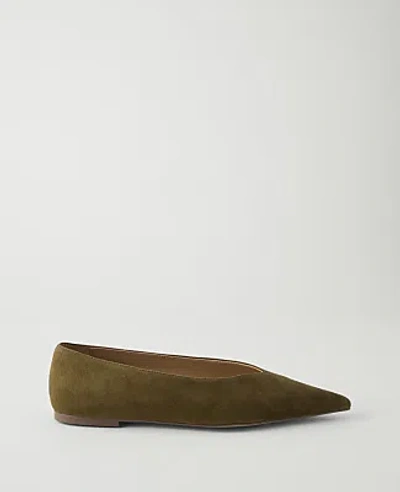 Ann Taylor Suede Ballet Flat In Olive Sprig