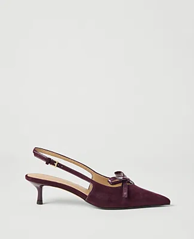 Ann Taylor Suede Bow Slingback Pump In Burgundy