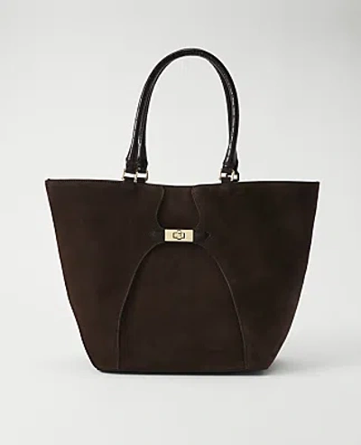 Ann Taylor Suede Buckle Tote In Pure Chocolate