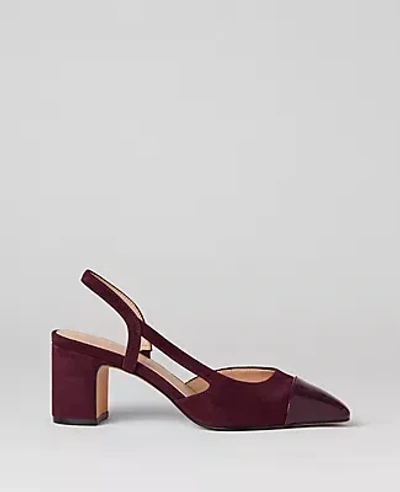 Ann Taylor Suede Cap Toe Slingback Pump In Rich Cranberry