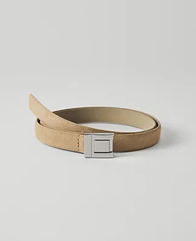 Ann Taylor Suede Double Square Buckle Belt In Sesame