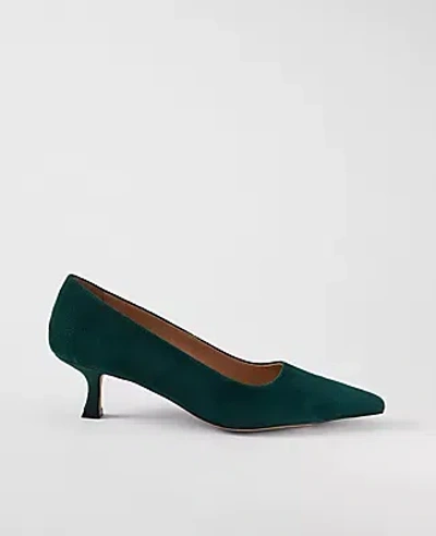 Ann Taylor Suede Nip Toe Kitten Heel Pumps In Green