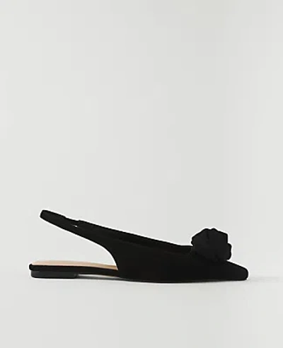 Ann Taylor Suede Rosette Slingback Flat In Black