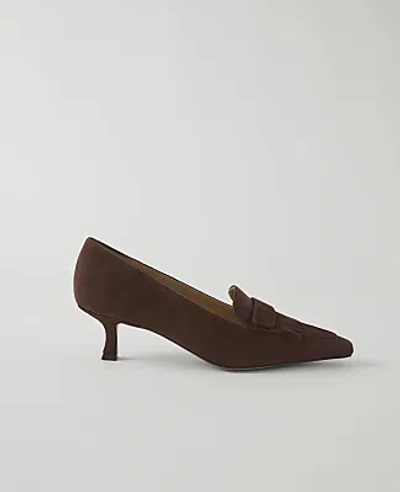 Ann Taylor Suede Tapered Heel Kiltie Pump In Pure Chocolate