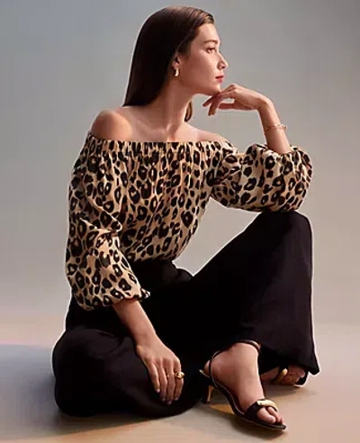 Ann Taylor Tall Animal Print Off The Shoulder Top In Black
