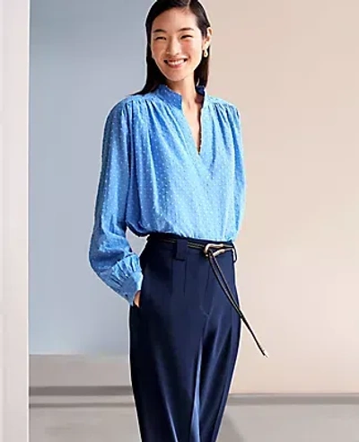 Ann Taylor Tall Clip Collared V-neck Blouson Popover Top In Clear Skies