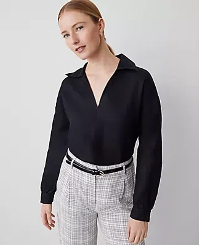 Ann Taylor Tall Collared Popover Top In Black