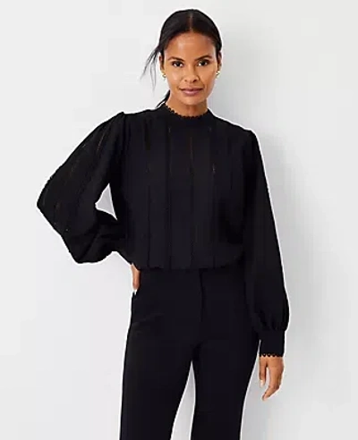 Ann Taylor Tall Eyelet Pintucked Blouse In Black