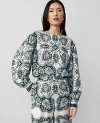 Ann Taylor Tall Paisley Satin Shirred Bubble Top In Dried Cilantro