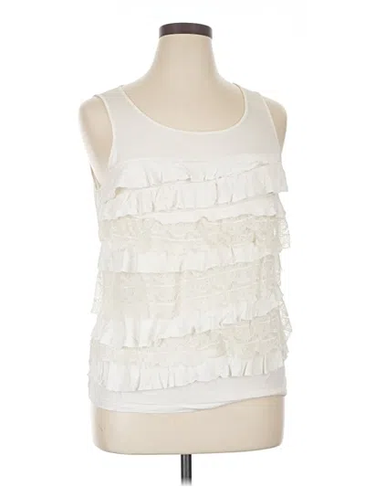 Pre-owned Ann Taylor Tank Top Ivory Ruffles Neckline Tops