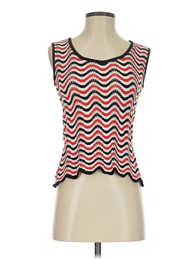 Pre-owned Ann Taylor Tank Top Red Chevron/herringbone Pattern Strapless Neckline Tops