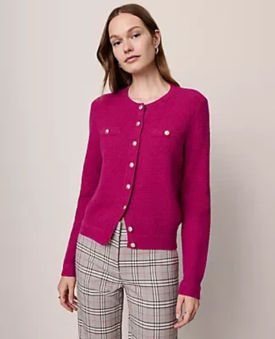 Ann Taylor Textured Cardigan In Burgundy