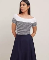 Ann Taylor Textured Off-the-shoulder Sweater In Navy/white