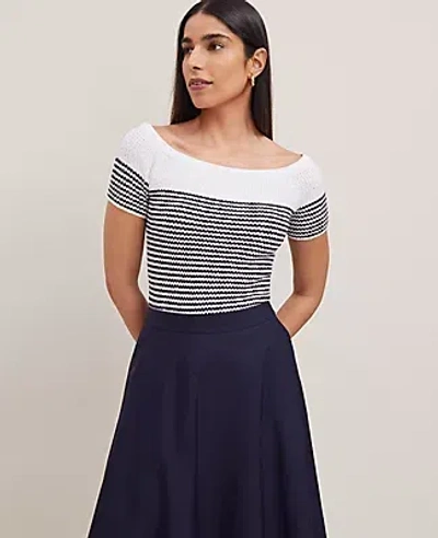 Ann Taylor Textured Off-the-shoulder Sweater In Navy/white