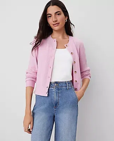 Ann Taylor Textured Stitch Ann Cardigan In Clean Lilac