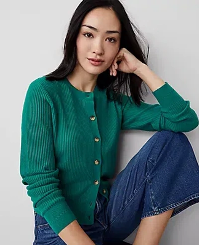 Ann Taylor Textured Stitch Ann Cardigan In Shady Glade