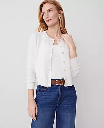 Ann Taylor Textured Stitch Ann Cardigan In Winter White