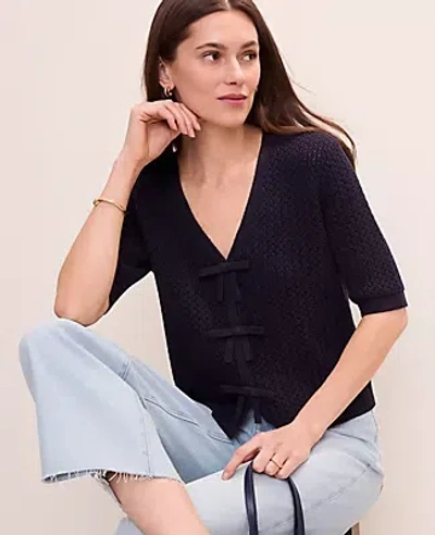 Ann Taylor Textured Stitch Bow Cardigan In Black