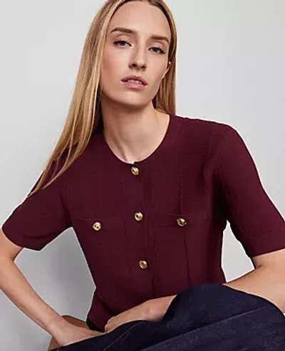 Ann Taylor Textured Stitch Cardigan In Burgundy