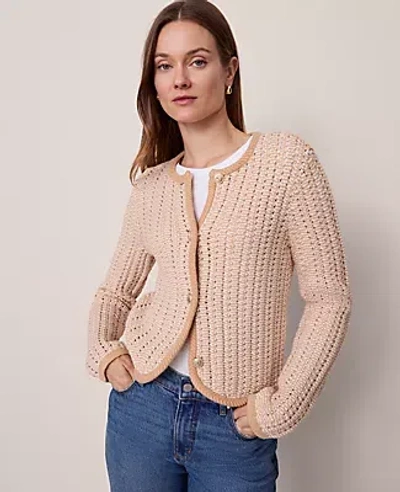 Ann Taylor Textured Stitch Cardigan In Neutral