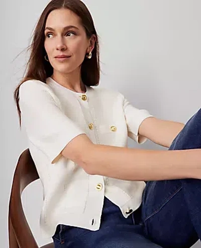 Ann Taylor Textured Stitch Cardigan In White