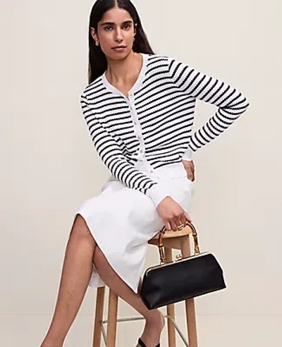 Ann Taylor Textured Stitch Striped Ann Cardigan In Multi