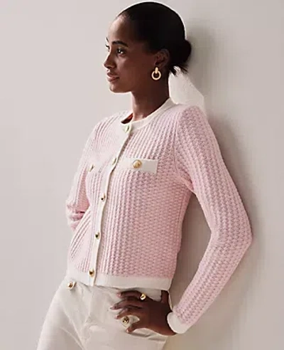 Ann Taylor Textured-stitch Sweater Jacket In Pink Multi