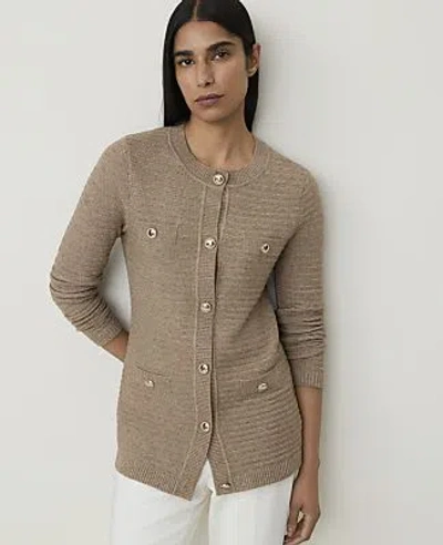 Ann Taylor Textured Stitch Sweater Jacket In Soft Mink Melange