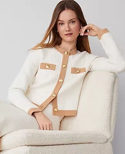 Ann Taylor Textured-stitch Sweater Jacket In White Multi