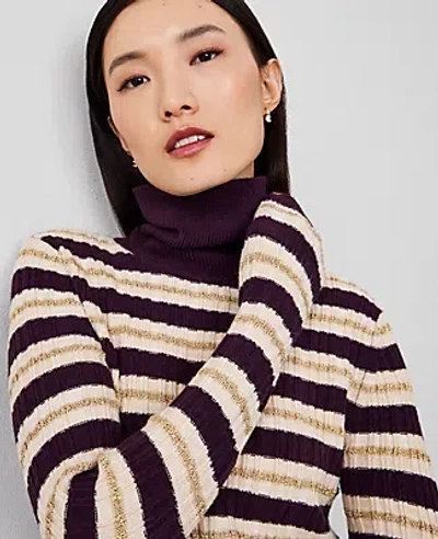 Ann Taylor Textured Stripe Turtleneck Sweater In Neutral/white Combo
