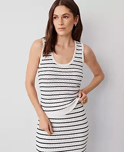 Ann Taylor Textured Striped Sweater Shell Top In White/black Multi