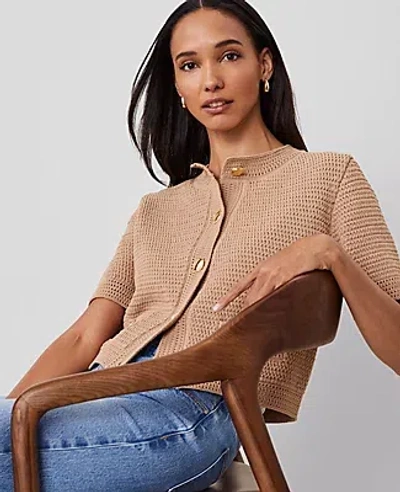 Ann Taylor Textured Sweater Jacket In Cappuccino Tan