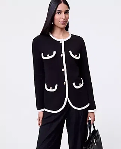 Ann Taylor Textured Trim Sweater Jacket In Black